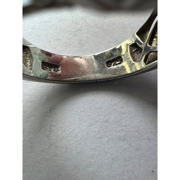 Estate Sterling Silver 925 Filigree Ring Size 6 Large Black Stone & Red Accents - Picture 5 of 8